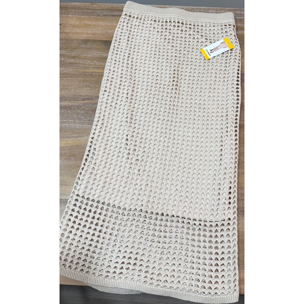 Steve Madden NWT Crochet Knit Midi Skirt Beige Open Knit Beach Medium - Picture 3 of 5